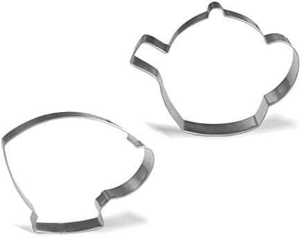 Keewah Tea Cookie Cutter Set - 2 Piece - 4.5” Teapot, 4” Teacup - Stainless Steel