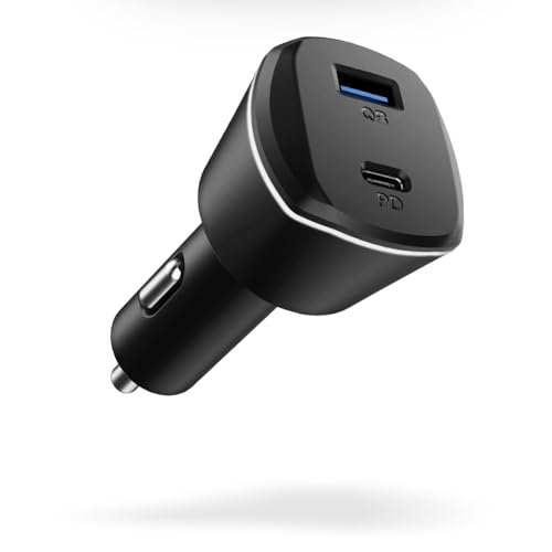 Spigen Max 30W Fast Car Charger Adapter, Budget-Friendly, Dual Port(Type-C, Type-A) for iPhone 17/16/15/14 Series, Galaxy S25/24/23, Earbuds & More