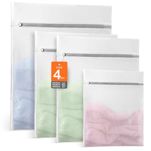 4PCS Laundry Bags for Delicates – Mesh Washing Bags with Durable Zipper, Clothes Protection Bag for Washing Machine & Travel, 1 Large (50x40cm), 2 Medium (40x30cm), 1 Small (30x20cm)