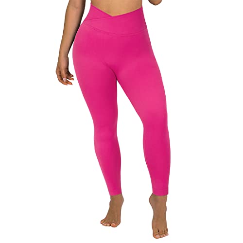 SUUKSESS Women Crossover Seamless Leggings Butt Lifting High Waisted Workout Yoga Pants (Hot Pink, M)