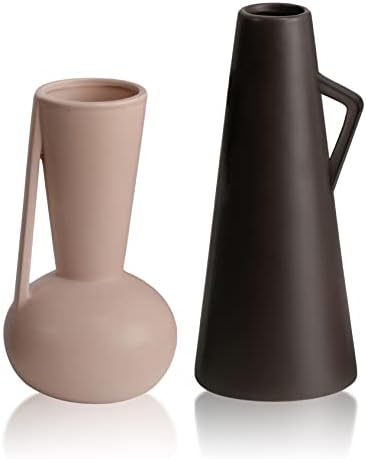 TERESA'S COLLECTIONS Ceramic Vase for Flowers, Set of 2 Terracotta Tall Vases for Pampas Grass, Modern Decorative Pottery Vase for Home Decor, Living Room, Mantel, Table, 26.5cm/22.5cm