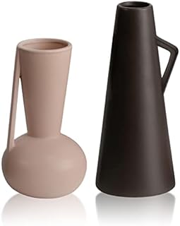 TERESA'S COLLECTIONS Ceramic Vase for Flowers, Set of 2 Terracotta Tall Vases for Pampas Grass, Modern Decorative Pottery Vase for Home Decor, Living Room, Mantel, Table, 26.5cm/22.5cm