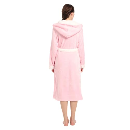 Image of Inner Wish Women Hooded Plush Robe, Fleece Highly Absorbent Cozy Warm Bathrobe