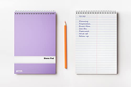 Better Office Products Spiral Steno Pads, 10 Pack, 6 X 9 Inches, 80 Sheets, White Paper, Gregg Rule, Assorted Pastel Color Covers, 10 Steno Notebooks #TOP3