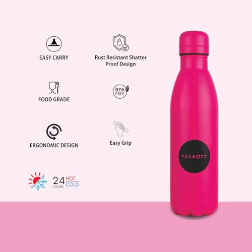 Image of CLAY CRAFT VACBOTT Stark Neon Double Walled|18 Hours Hot and 24 Hours Cold Water Bottle Vacuum Insulated Flask Bottle 500 ml Steel Bottle for Travelling|BPA-Free|BIS Certified|1Year Limited Warranty