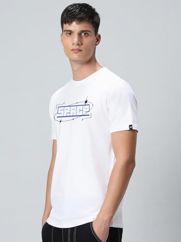 Image of Bewakoof Men's Typography Regular Fit Half Sleeve Round Neck Pure Cotton T-Shirt