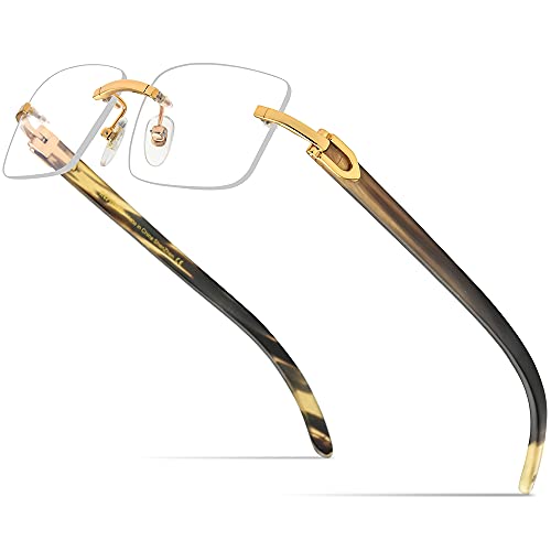 Image of HEPIDEM 100% Really Buffalo Horn Handmade Sun Glasses Square Rimless Luxury BUffs Sunglasses 0816