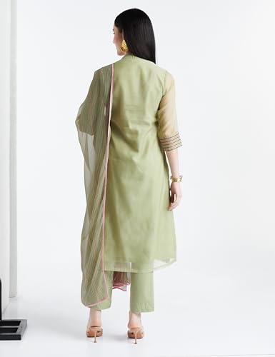 Image of BIBA Women Art Silk Straight Solid Suit Set