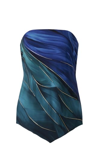 Miraclesuit Women's Swimwear Hankini Tankini Top Separate, Blue/Multi, 084