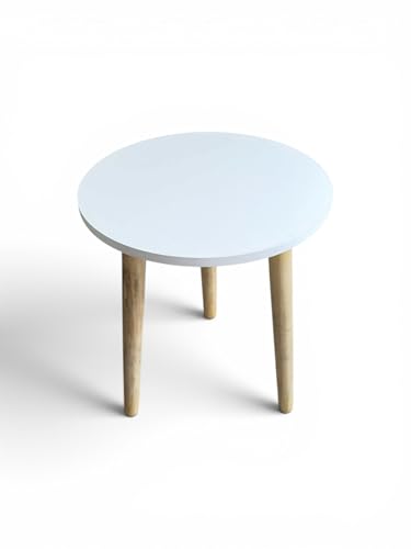 Image of Modern Round Side Table with 3 Wooden Legs, Minimalist End Table /Coffee Table for Living Room, Bedside Nightstand for Bedroom, Balcony & Small Spaces