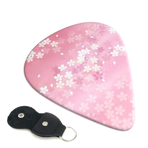 プラスチックピック かわいい漫画エレキギターピック 桜柄 ピンク 和風 花柄 Abs素材 エレクトリック アコースティック 弦楽器 人差し指楽器ピック 6個パック 0.46mm
