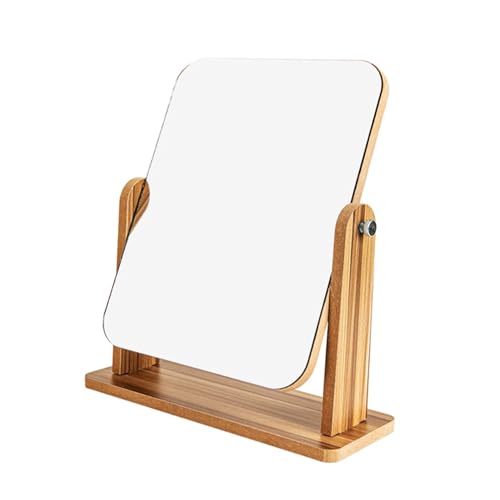LxcshLjx Cosmetic Mirror, 360-degree Rotating Makeup Mirror with Wood Stand, Adjustable Desk Mirror, Single-Sided Vanity Table Mirror, Portable Tabletop Mirror, Shaving Mirror for Bathroom Living Room