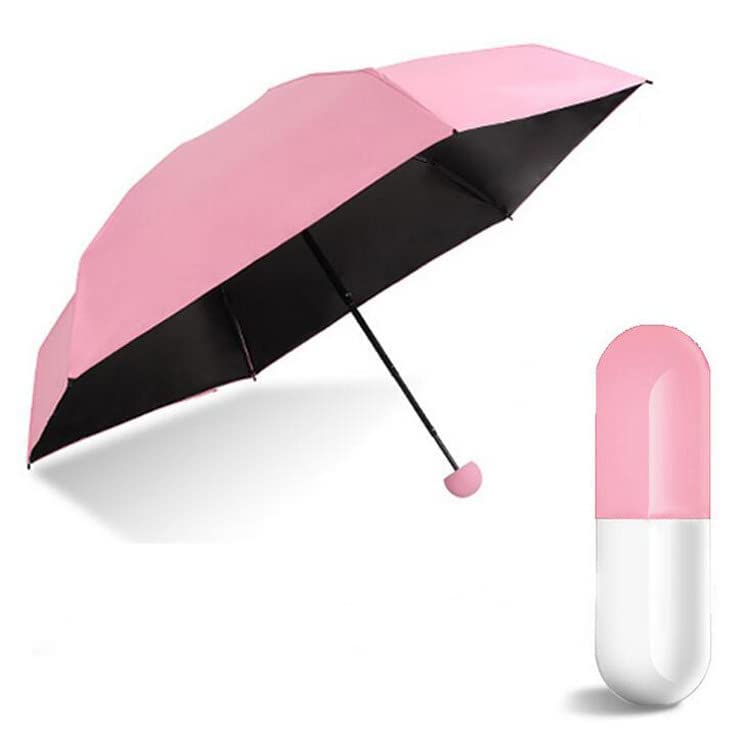 Image of Small 5 Folding Compact Pocket Size Umbrella With Cute Capsule Case - Heavy Quality Foldable