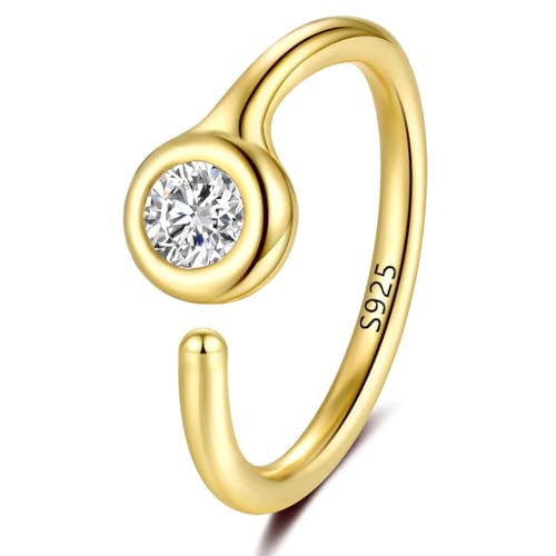 LUCKYJEWUS 14K Gold Plated 925 Sterling Silver CZ Diamond Nose Ring Hoop for Women - 22G 8mm Small Thin Dainty Nose Piercing Jewelry