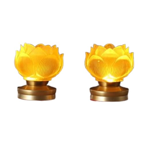 Jshigogo 蓮華灯 蓮の花 フラワーライト おりん 仏具 仏壇用品 神前用灯籠 仏花 ロータス 蓮華 USB LED はすはな インテリア照明 お盆 仏壇 仏前 法事 法要 お彼岸 葬式 命日 霊前灯 飾り 2個セット (イエロー,3.5インチ)