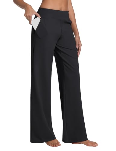 Image of BUBBLELIME Women High Waist Wide Legs Yoga Pants Loose Sweatpants Pockets | 29 inch /31 inch /33 inch /35 inch /37 inchInseam,2 Styles / Dress /Basic,Lounge,Comfy,Stretch Casual Work