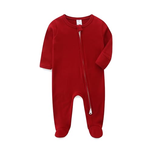 Image of Unisex Baby Boy and Girl Zipper Onesie Solid Toddler Footie One-piece Infant Romper Jumpsuit