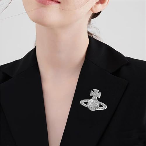 Image of Dreuyet Saturn Planet Brooch Pin for Women Ladies Dainty Rhinestone Star Lapel Pin Cubic Zirconia with Crystal Planet Brooch Fashion Dress Accessories Jewelry for Suit Clothing Jackets Badges