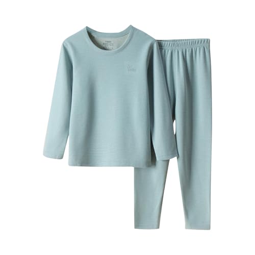 XINYUNZU Kinder Kleidung Set Einfarbig Hausanzug Langarmshirt + Thermohose Set 2 Teiler Casual Outfit Thermo Schlafanzug Pyjama Set Bekleidungssets für Mädchen und Jungen Angebote Grün 2 Jahre