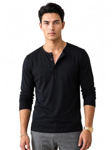 Image of BULLMER Men's Trendy Full Sleeve Henley Neck T-Shirt | Cotton Blend Solid Casual Tee | Stylish Menswear for Everyday | Sizes S to 2XL - Pack 1