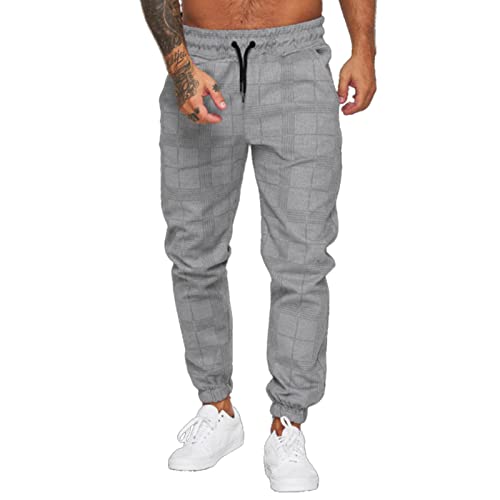 TBSCWYF Pantalones para Hombre Casual de Chándal Cuadros Trabajo