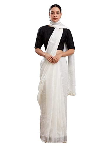 Image of STB-SILK TEXTILES BHAGALPUR Women's Bhagalpuri Linen Saree With Blouse Piece