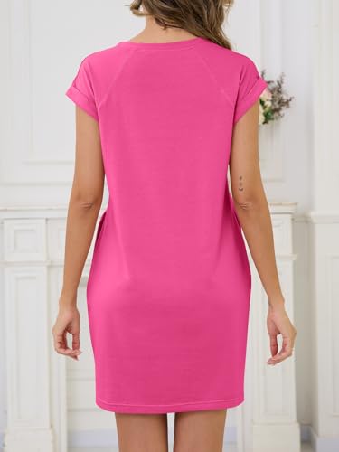 Image of UNCLECAT Womens T Shirt Midi Dresses Summer Cap Sleeve Crewneck Loose Fit Casual Dress with Pockets