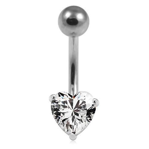 Clear Fancy Heart CZ Stone Design 925 Sterling Silver Belly Bar Piercing Joyas