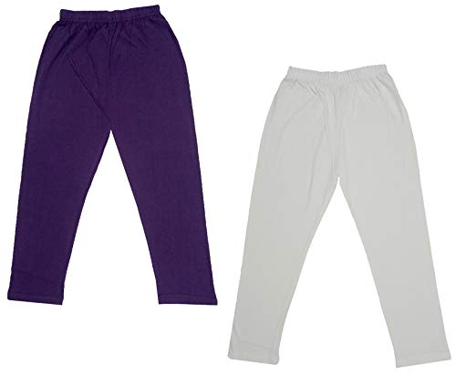 Image of IndiWeaves Girls Super Soft Cotton Solid Capri Pants (Cream, Wine, 12-14 Years) Pack of 2