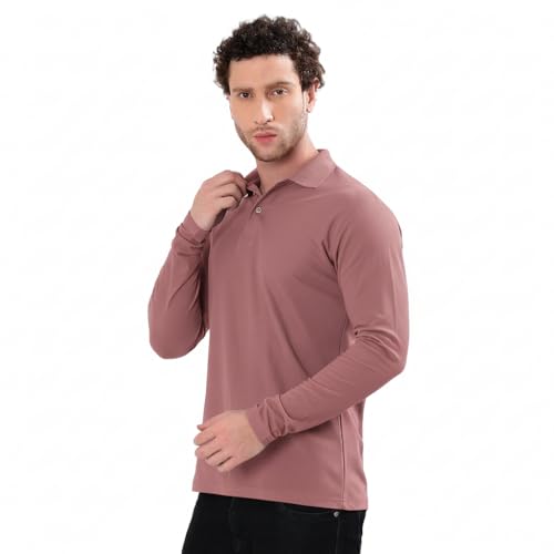 Image of Men's Full Sleeve Collared Soild Color Casual Regular Fit T-Shirt