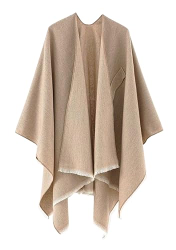 stylesilove Women Elegant Solid Color Fringe Poncho Open Front Shawl Cape Ultra Warm Wrap for Autumn Winter Season2