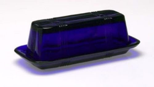 COBALT BLUE Style Glass Rectangle Butter Dish Covered Butter Dish Depression