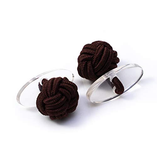 Preisvergleich Produktbild Bull & Drake Paar Manschettenknöpfe Seidenknoten Knoten Knötchen Stoffknoten Cufflinks Umschlagmanschette Manschette dehnbar London Style (Braun) (1 Paar)