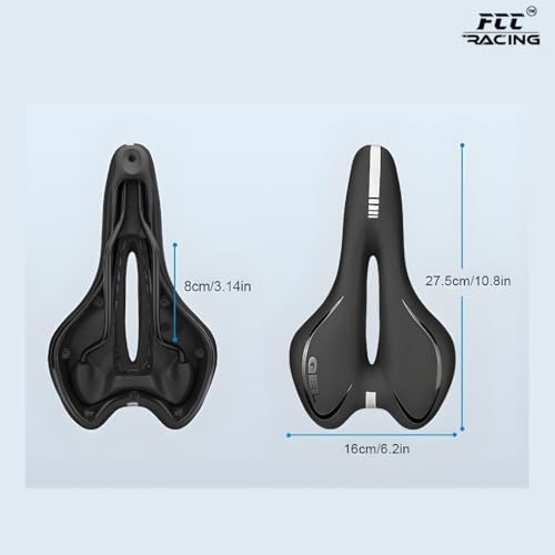 Image of FCC Racing Gel Bicycle Saddle Seat Comfortable Soft Bike Saddle for Men & Women | Shock Absorbing, Waterproof & Breathable Gel Padded Seat for MTB, Road, Hybrid & Exercise Bikes