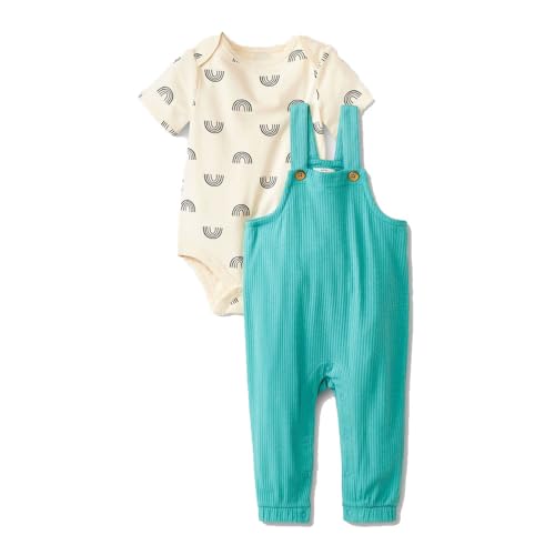 Cat & Jack Baby Boys' 2pc Short Sleeve Bodysuit & Overalls Set - (Rainbow Mint Green, Newborn)