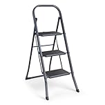 VonHaus 3 Step Ladder – Premium Quality Folding Step Ladder for DIY and Gardening - Anti Slip Feet, Easy to Store Ladder, 150KG Max Capacity - Durable Steel