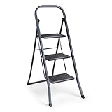 VonHaus 3 Step Ladder – Premium Quality Folding Step Ladder for DIY and Gardening - Anti Slip Feet, Easy to Store Ladder, 150KG Max Capacity - Durable Steel