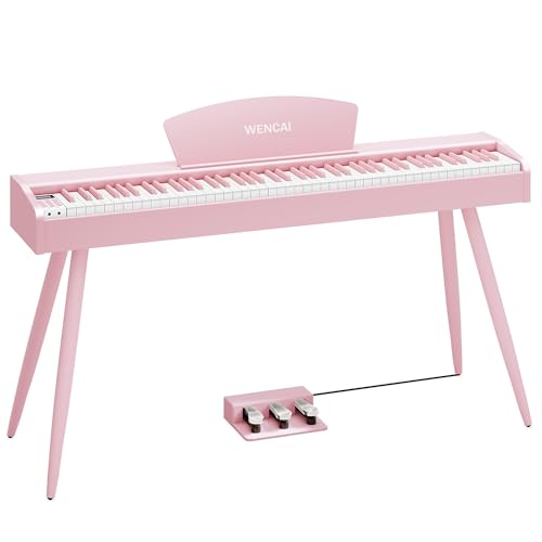 WENCAI Digital Piano 88-Key Fully Weighted Keyboard - Hammer Action Electric Piano, Full-Size Wooden Pianos for Beginner Professional Adults with Sheet Music Stand Triple Pedal, Pink