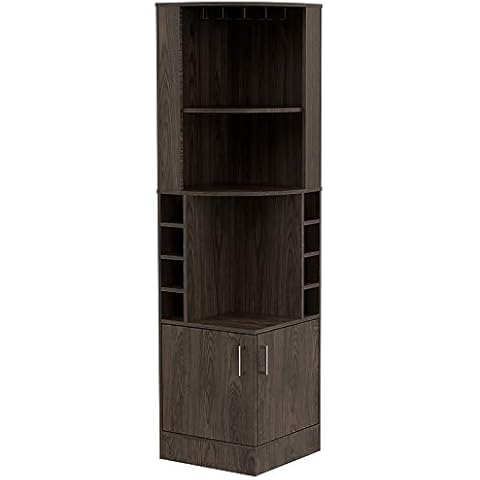 Tuhome Syrah Space Efficient Corner Bar Cabinet with 2-Doors, Walnut Cover