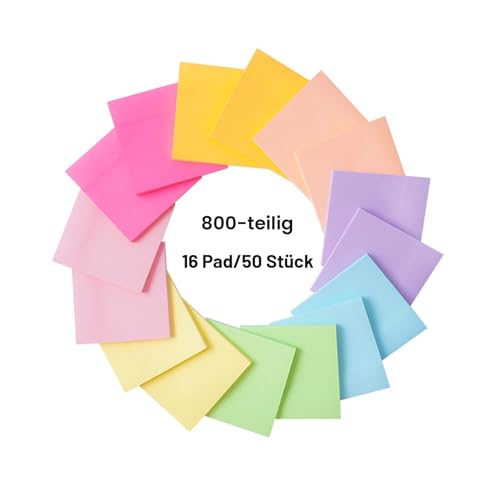 MIUTME (16 Pads) Haftnotizen,Sticky Notes, Klebezettel Einfach zu Schreiben und Aufzukleben,Geeignet für Zuhause, Schule und Büro(75×75 mm,8 Farbens)