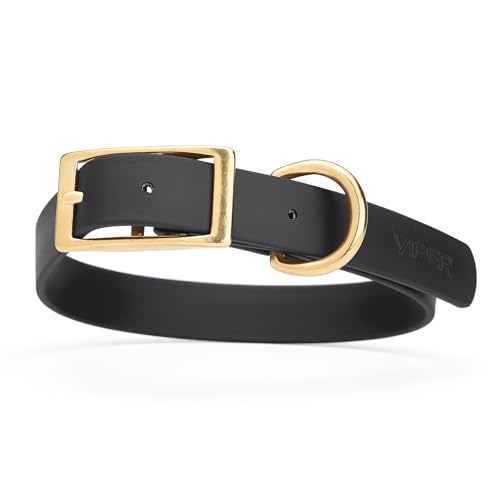 Image of Viper Biothane Heavy Duty Waterproof Dog Collar Strong Coated Nylon Webbing w /Solid Brass Hardware Odor-Proof Easy to Clean High Performance Fits Small Medium or Large Dogs, Black