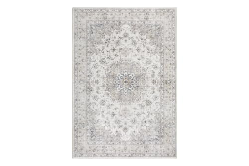-LUXOR- living Teppich Wohnzimmer Prima im Vintage Design - Wohnzimmerteppich Teppich Kurzflor Digitaldruck in zeitlosem Design Creme 160 x 230 cm
