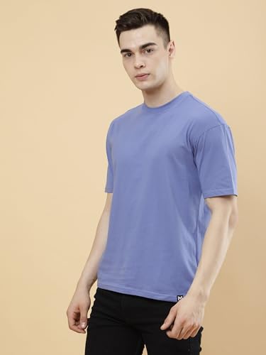 Image of POCKMAN Oversized Fit Mens Round Neck Cotton Blend Half Sleeve Plain T-Shirts.