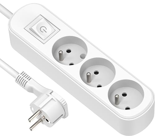 Electraline 32040 Bloc 3 prises avec interrupteur/fiche plate 1,5 m Blanc