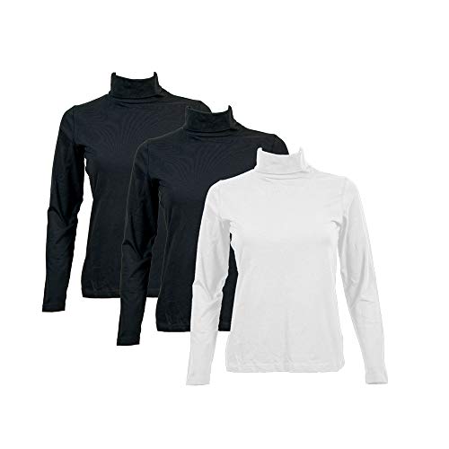 Camisetas Cuello Largo Mujer Manga Larga Algodón Pack 3u - Shirt Camiseta Camisa Estilo Cisne Regular Casual Color Liso Long-Sleeve Basico Esencial Original (Pack A, M, m)