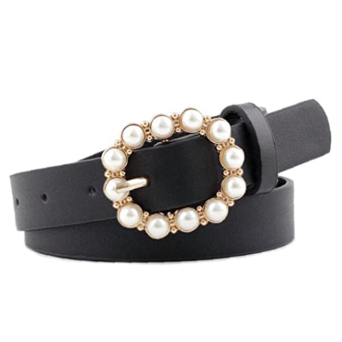 Women Leather Belt with Pearl Pin Buckle for Women Shorts Dresses Accessories