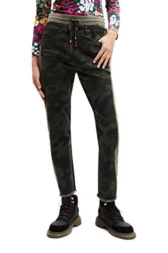 Desigual Pant_Camo, 4086 Dark Kaki Pantalon décontracté, Vert, Taille S Femme