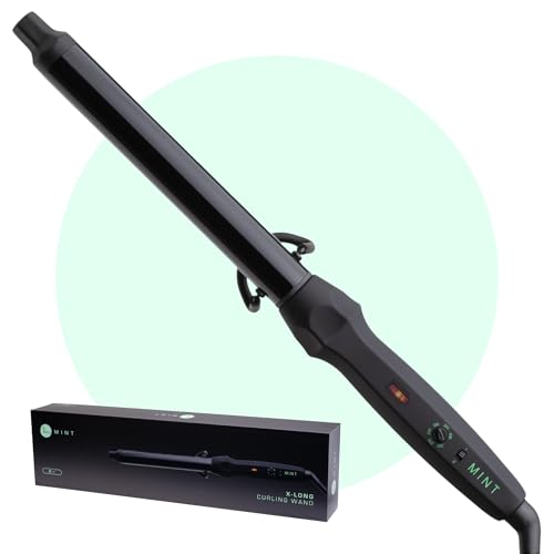 MINT Professional Clamp-Free Curling Wand 1 Inch for Long Hair | Extra Long Curl Wand w 4-Heater Ionic Ceramic Tourmaline Barrel | Best Curling Wands | Adjustable 230-430°F | Worldwide Dual Voltage