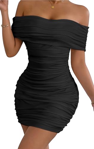 AIEOE Partykleid Cocktailkleid Frauen Offene Schulter Rückenfrei Club Sexy Minikeid Bodycon Bleistiftkleid Damen Größe L Schwarz