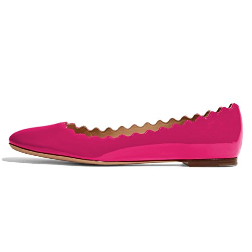 FSJ Women Cute Dress Pump Shoes Scalloping Round Toe Suede Ballet Flats for Comfort Flat Shoes Size 4-15 US